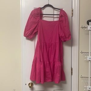 Hot pink balloon sleeve dress